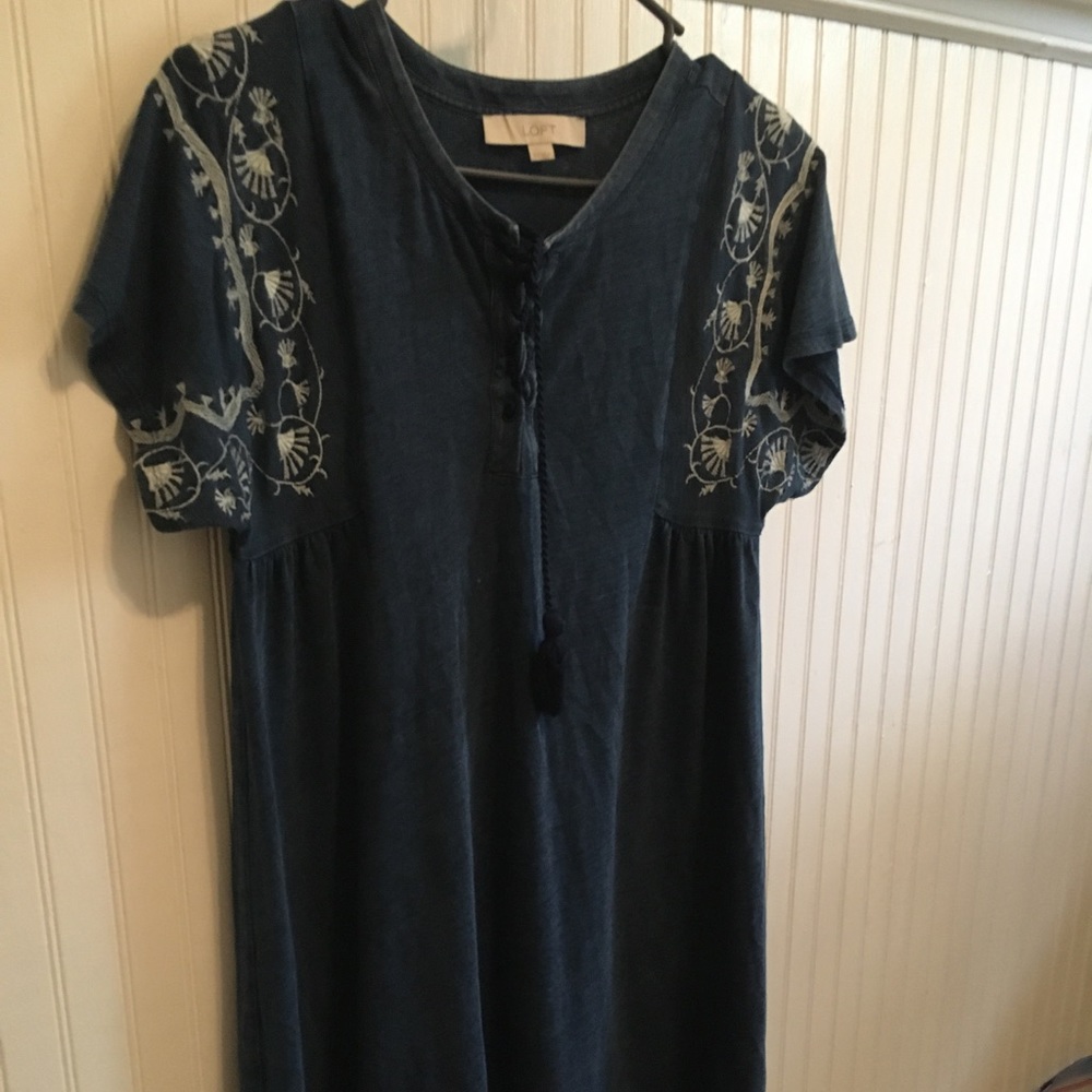 Blue jean cotton dress with tassels
